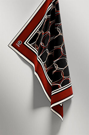 Twill Halka Desenli Bordo Renkli 90x90 Eşarp (İpek İçermez) Kenar Dikiş Şekli El Dikişli