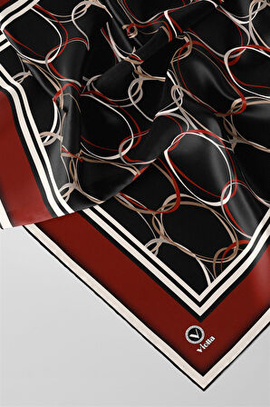 Twill Halka Desenli Bordo Renkli 90x90 Eşarp (İpek İçermez) Kenar Dikiş Şekli El Dikişli