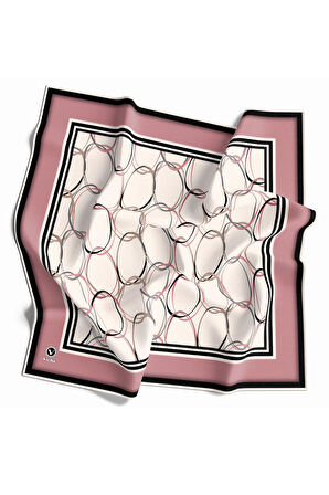 Twill Halka Desenli Pudra Renkli 90x90 Eşarp (İpek İçermez) Kenar Dikiş Şekli El Dikişli