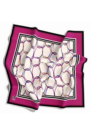 Twill Halka Desenli Fuşya Renkli 90x90 Eşarp (İpek İçermez) Kenar Dikiş Şekli El Dikişli