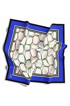 Twill Halka Desenli Saks Renkli 90x90 Eşarp (İpek İçermez) Kenar Dikiş Şekli El Dikişli