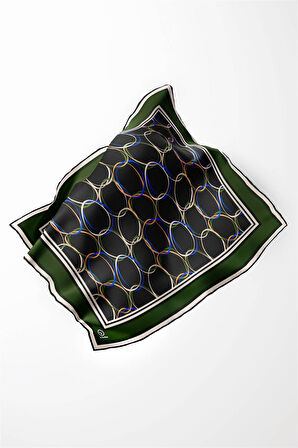 Twill Halka Desenli Zümrüt Yeşili Renkli 90x90 Eşarp (İpek İçermez) Kenar Dikiş Şekli El Dikişli