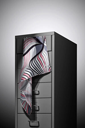 %100 Twill İpek Okyanus Dalgası Desenli Pudra - Gri Renkli 90x90 Eşarp Kenar Dikiş Şekli El Dikişli