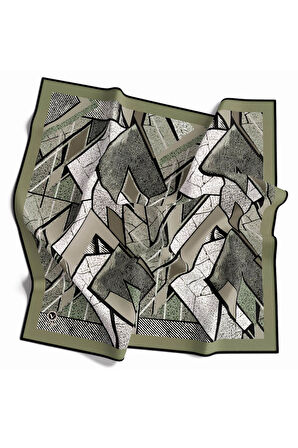 Twill Kazayağı Desenli Su Yeşili Renkli 90x90 Eşarp (İpek İçermez) Kenar Dikiş Şekli El Dikişli