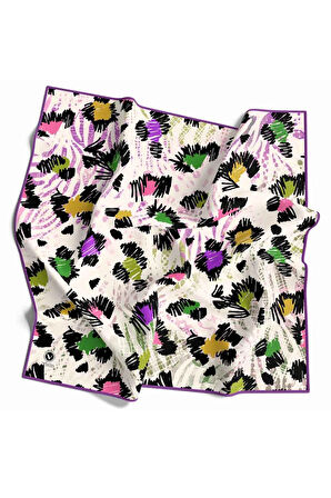 Pamuksu Dokulu Renkli Leopar Desenli Mor Renkli 90x90 Soft Eşarp