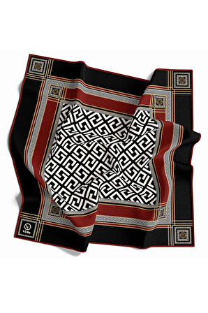 Twill Antik Desenli Bordo Renkli 90x90 Eşarp (İpek İçermez) Kenar Dikiş Şekli El Dikişli