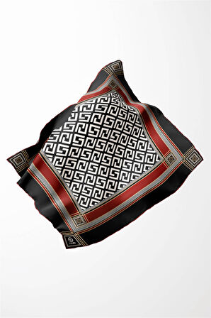 Twill Antik Desenli Bordo Renkli 90x90 Eşarp (İpek İçermez) Kenar Dikiş Şekli El Dikişli