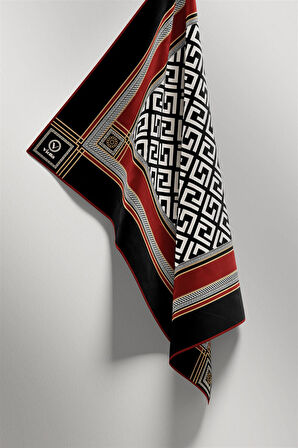 Twill Antik Desenli Bordo Renkli 90x90 Eşarp (İpek İçermez) Kenar Dikiş Şekli El Dikişli