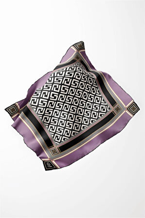 Twill Antik Desenli Lila Renkli 90x90 Eşarp (İpek İçermez) Kenar Dikiş Şekli El Dikişli