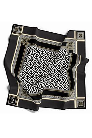 Twill Antik Desenli Füme Renkli 90x90 Eşarp (İpek İçermez) Kenar Dikiş Şekli El Dikişli