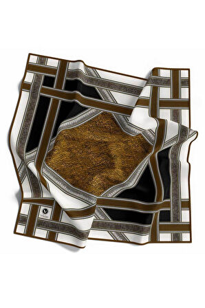 Twill Bordür Taş Desenli Hardal Renkli 90x90 Eşarp (İpek İçermez) Kenar Dikiş Şekli El Dikişli