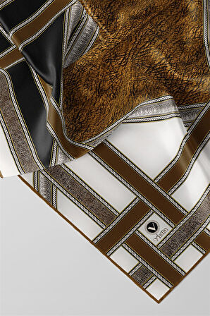 Twill Bordür Taş Desenli Hardal Renkli 90x90 Eşarp (İpek İçermez) Kenar Dikiş Şekli El Dikişli