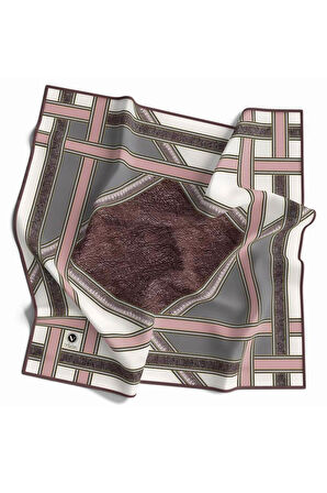 Twill Bordür Taş Desenli Pudra Renkli 90x90 Eşarp (İpek İçermez) Kenar Dikiş Şekli El Dikişli