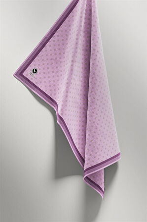 Twill Monogram Desenli Lila Renkli 90x90 Eşarp (İpek İçermez) Kenar Dikiş Şekli El Dikişli