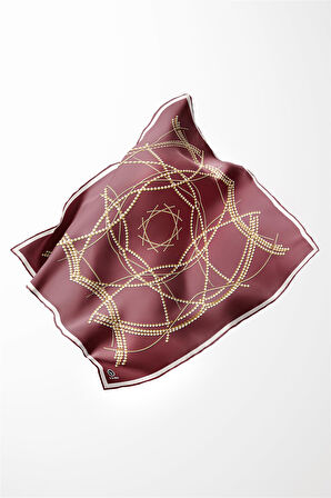 Twill Boncuk Desenli Gül Kurusu Renkli 90x90 Eşarp (İpek İçermez) Kenar Dikiş Şekli El Dikişli