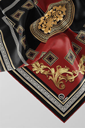 Twill Barok Desenli Bordo Renkli 90x90 Eşarp (İpek İçermez) Kenar Dikiş Şekli El Dikişli