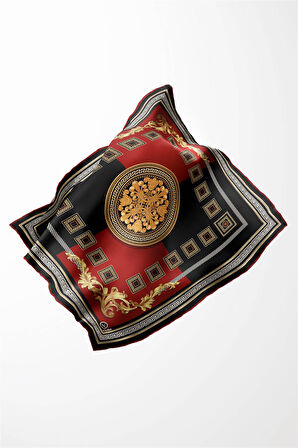 Twill Barok Desenli Bordo Renkli 90x90 Eşarp (İpek İçermez) Kenar Dikiş Şekli El Dikişli