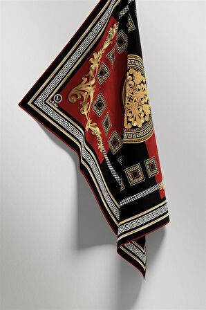 Twill Barok Desenli Bordo Renkli 90x90 Eşarp (İpek İçermez) Kenar Dikiş Şekli El Dikişli