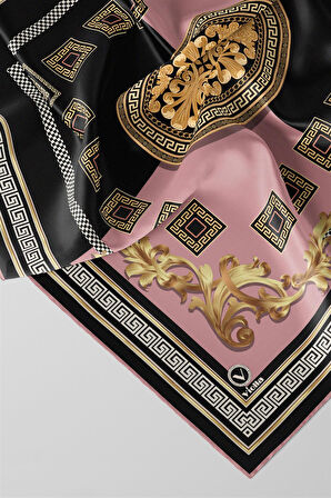 Twill Barok Desenli Pudra Renkli 90x90 Eşarp (İpek İçermez) Kenar Dikiş Şekli El Dikişli