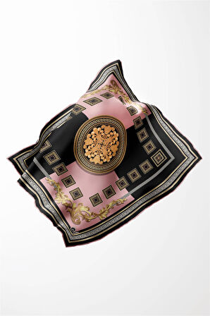 Twill Barok Desenli Pudra Renkli 90x90 Eşarp (İpek İçermez) Kenar Dikiş Şekli El Dikişli