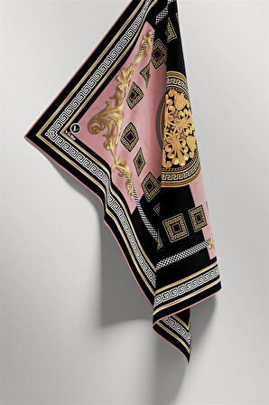 Twill Barok Desenli Pudra Renkli 90x90 Eşarp (İpek İçermez) Kenar Dikiş Şekli El Dikişli