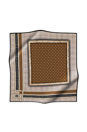 Twill Gold Bordürlü Geometrik Desenli Hardal Renkli 90x90 Eşarp (İpek İçermez) Kenar Dikiş Şekli El Dikişli