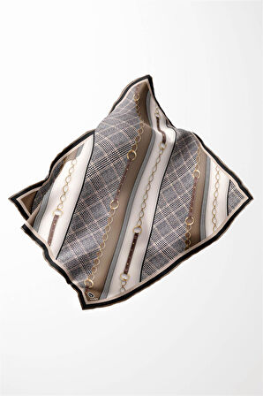 Twill Kemer Desenli Vizon Renkli 90x90 Eşarp (İpek İçermez) Kenar Dikiş Şekli El Dikişli