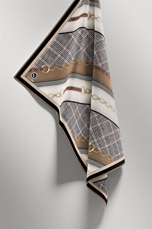 Twill Kemer Desenli Vizon Renkli 90x90 Eşarp (İpek İçermez) Kenar Dikiş Şekli El Dikişli