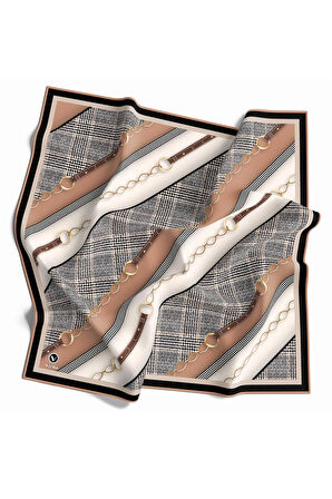 Twill Kemer Desenli Bakır Renkli 90x90 Eşarp (İpek İçermez) Kenar Dikiş Şekli El Dikişli