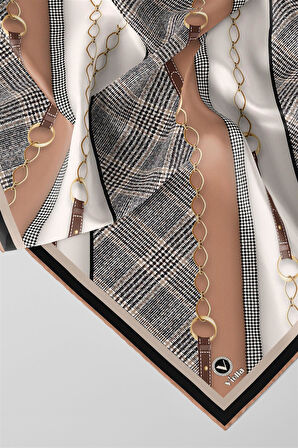 Twill Kemer Desenli Bakır Renkli 90x90 Eşarp (İpek İçermez) Kenar Dikiş Şekli El Dikişli