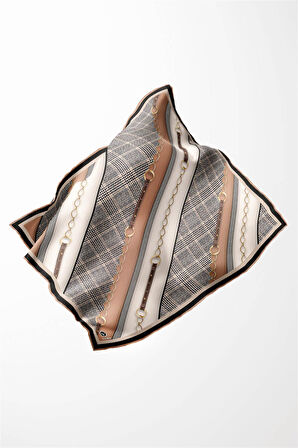 Twill Kemer Desenli Bakır Renkli 90x90 Eşarp (İpek İçermez) Kenar Dikiş Şekli El Dikişli