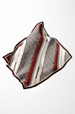 Twill Kemer Desenli Bordo Renkli 90x90 Eşarp (İpek İçermez) Kenar Dikiş Şekli El Dikişli