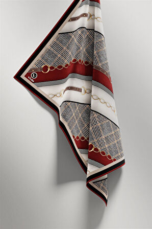 Twill Kemer Desenli Bordo Renkli 90x90 Eşarp (İpek İçermez) Kenar Dikiş Şekli El Dikişli