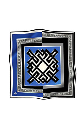 Twill Çizgili Sonsuzluk Düğümü Desenli Saks Mavisi Renkli 90x90 Eşarp (İpek İçermez)