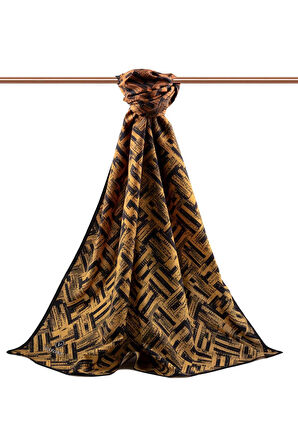 LÜKS MEDİNE İPEĞİ DEGRADELİ ÇİZGİ DESENLİ HARDAL RENKLİ 75X195 KIRIŞMAZ ŞAL MOSS KREP DİKİŞ TİPİ İTALYAN DİKİŞLİ