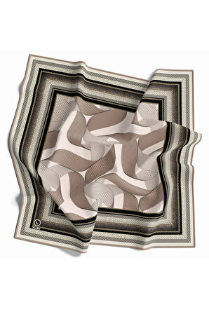 Twill Çizgi Desenli Bej Renkli 90x90 Eşarp (İpek İçermez) Kenar Dikiş Şekli El Dikişli