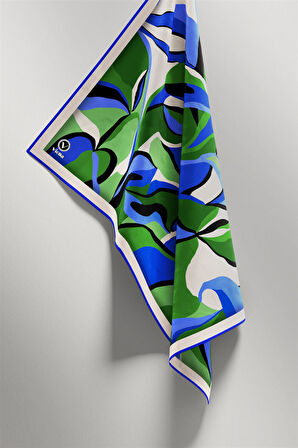 Twilll Büyük Yaprak Desenli Saks - Zümrüt Yeşili Renkli 90x90 Eşarp (İpek İçermez) Kenar Dikiş Şekli El Dikişli