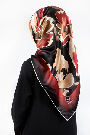 Rayon Büyük Çiçekli Bordo Renkli 90x90 Eşarp (İpek İçermez) Kenar Dikiş Şekli El Dikişli