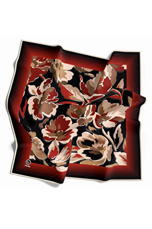 Rayon Büyük Çiçekli Bordo Renkli 90x90 Eşarp (İpek İçermez) Kenar Dikiş Şekli El Dikişli