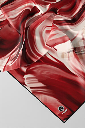 Twill Dalga ve Ekose Desenli Bordo Renkli 90x90 Eşarp (İpek İçermez)Kenar Dikiş Şekli El Dikişli