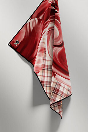 Twill Dalga ve Ekose Desenli Bordo Renkli 90x90 Eşarp (İpek İçermez)Kenar Dikiş Şekli El Dikişli