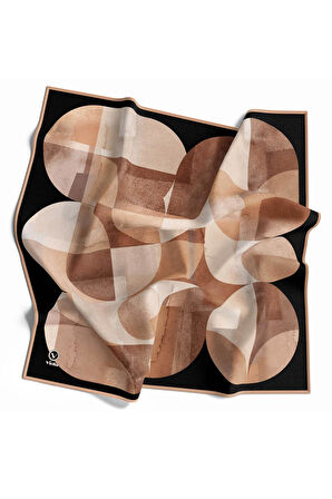 Twill Geometrik Desenli Somon Renkli 90x90 Eşarp (İpek İçermez)Kenar Dikiş Şekli El Dikişli