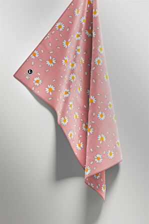 Twill Papatya Desenli Pudra Renkli 90x90 Eşarp (İpek İçermez) Kenar Dikiş Şekli El Dikişli