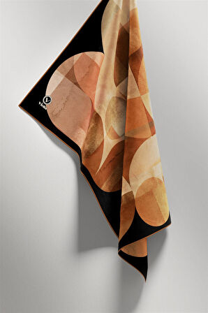 Twill Geometrik Desenli Taba Renkli 90x90 Eşarp (İpek İçermez)Kenar Dikiş Şekli El Dikişli