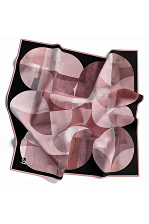 Twill Geometrik Desenli Pudra Renkli 90x90 Eşarp (İpek İçermez)Kenar Dikiş Şekli El Dikişli