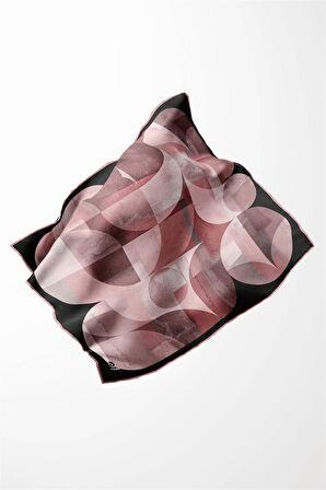 Twill Geometrik Desenli Pudra Renkli 90x90 Eşarp (İpek İçermez)Kenar Dikiş Şekli El Dikişli
