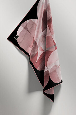 Twill Geometrik Desenli Pudra Renkli 90x90 Eşarp (İpek İçermez)Kenar Dikiş Şekli El Dikişli