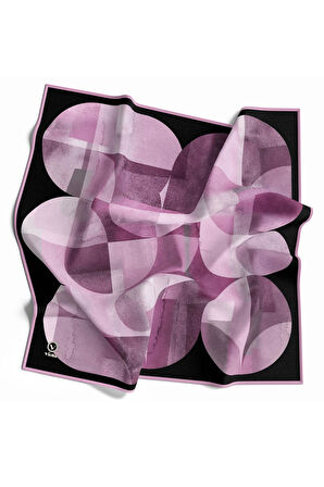 Twill Geometrik Desenli Lila Renkli 90x90 Eşarp (İpek İçermez)Kenar Dikiş Şekli El Dikişli