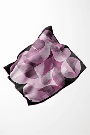 Twill Geometrik Desenli Lila Renkli 90x90 Eşarp (İpek İçermez)Kenar Dikiş Şekli El Dikişli