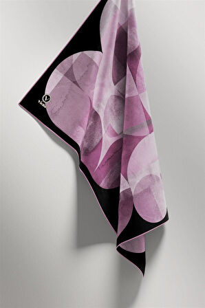 Twill Geometrik Desenli Lila Renkli 90x90 Eşarp (İpek İçermez)Kenar Dikiş Şekli El Dikişli